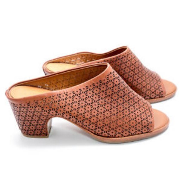 Gentle Souls by Kenneth Cole Post Laser-Cut Leather Mules Saddle - Picture 6 of 15